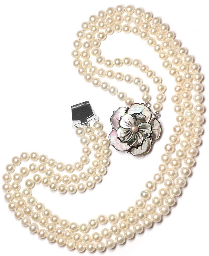 Foto 3 - 3-Reihen Perlen Collier Riesen Perlmutt Blüte, R9092